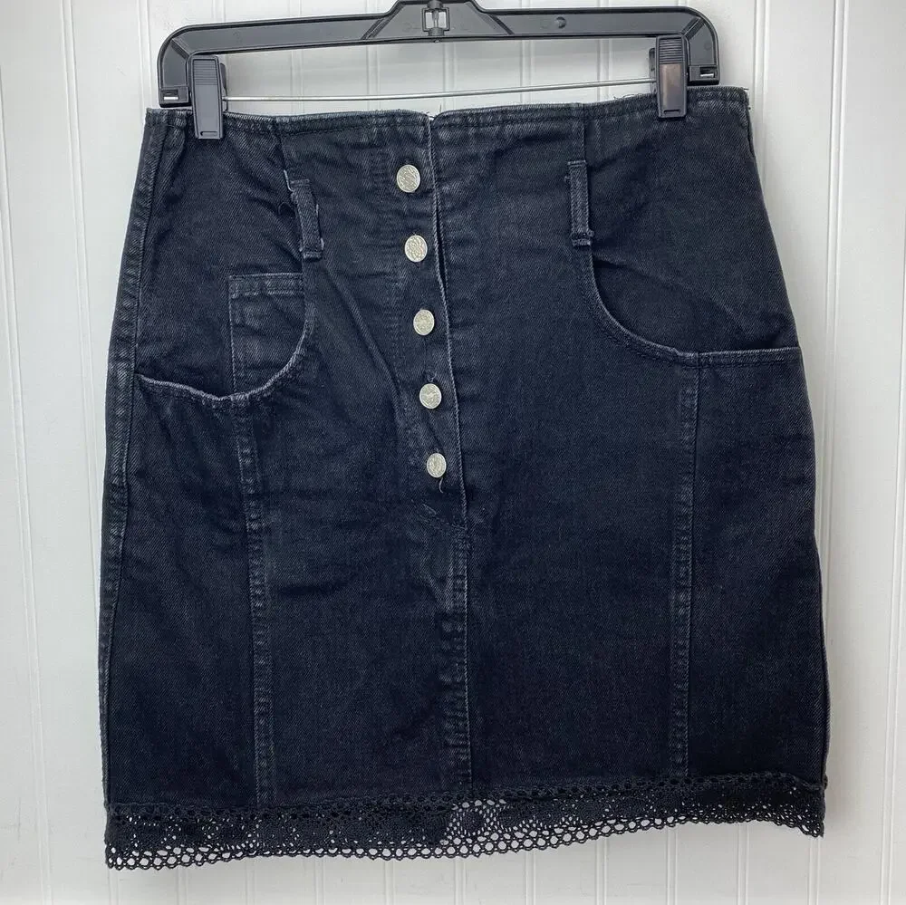 Vintage Denim Skirt Jean St. Tropez Sz 13/14 Black 100% Cotton *Measures Smaller